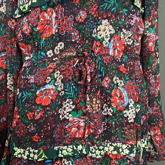 Scotch & Soda Mixed Print Leopard and Florals Dress Bell Sleeves Ruffles - Picture 5 of 13